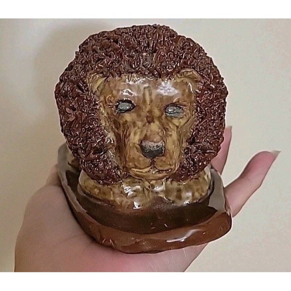Vintage Lion CLAY Studio Pottery Signed 6.5x3.5x5  Leo handmade